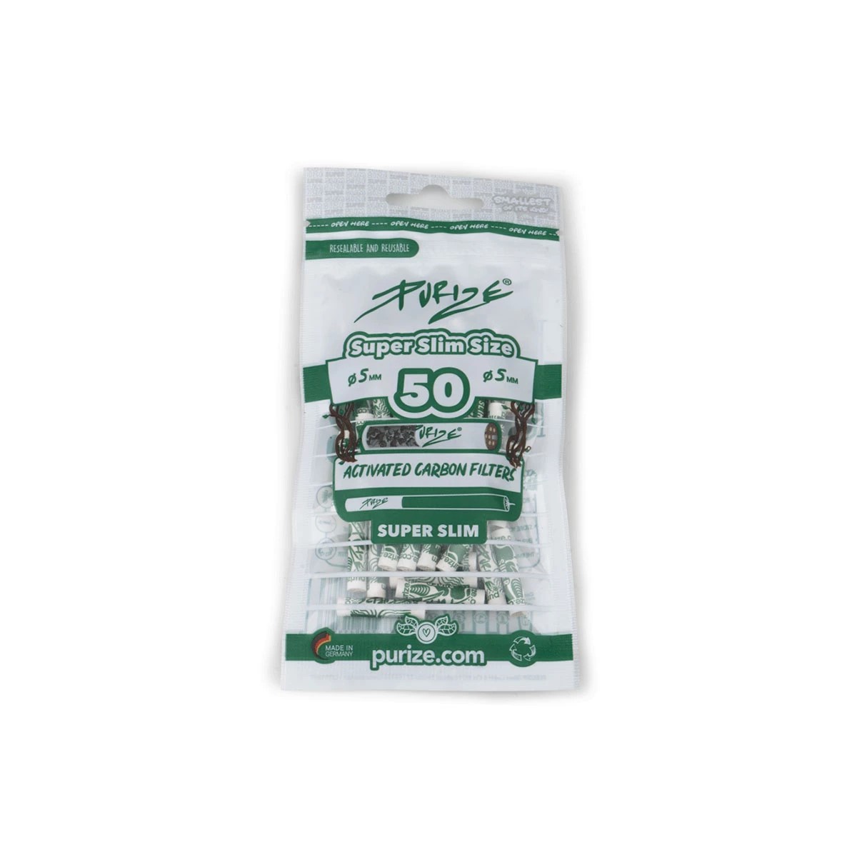 PURIZE Aktivkohlefilter Super Slim Size 5mm (50 Stück)