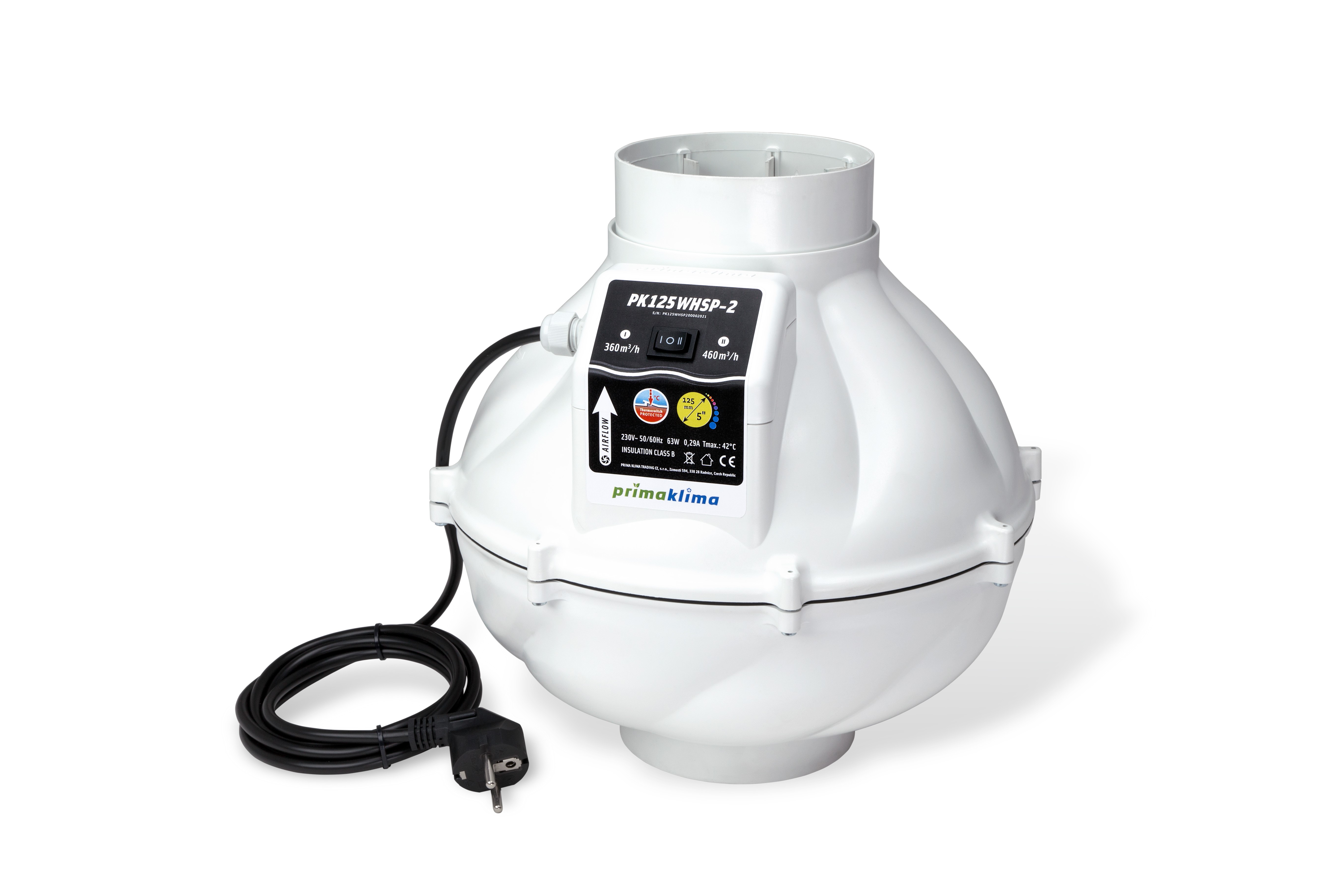 Prima Klima Whisperblower Abluftventilator PK125-WHSP-2, 360/460 m³/h