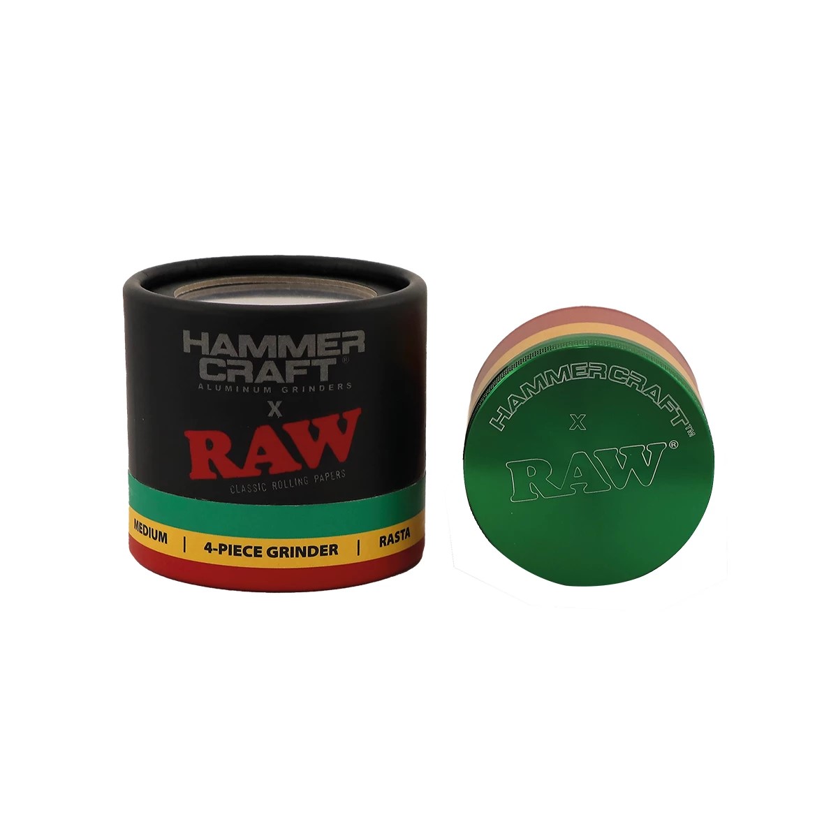 Hammercraft x RAW Grinder Rasta Aluminium 4-teilig Medium Ø 55 mm