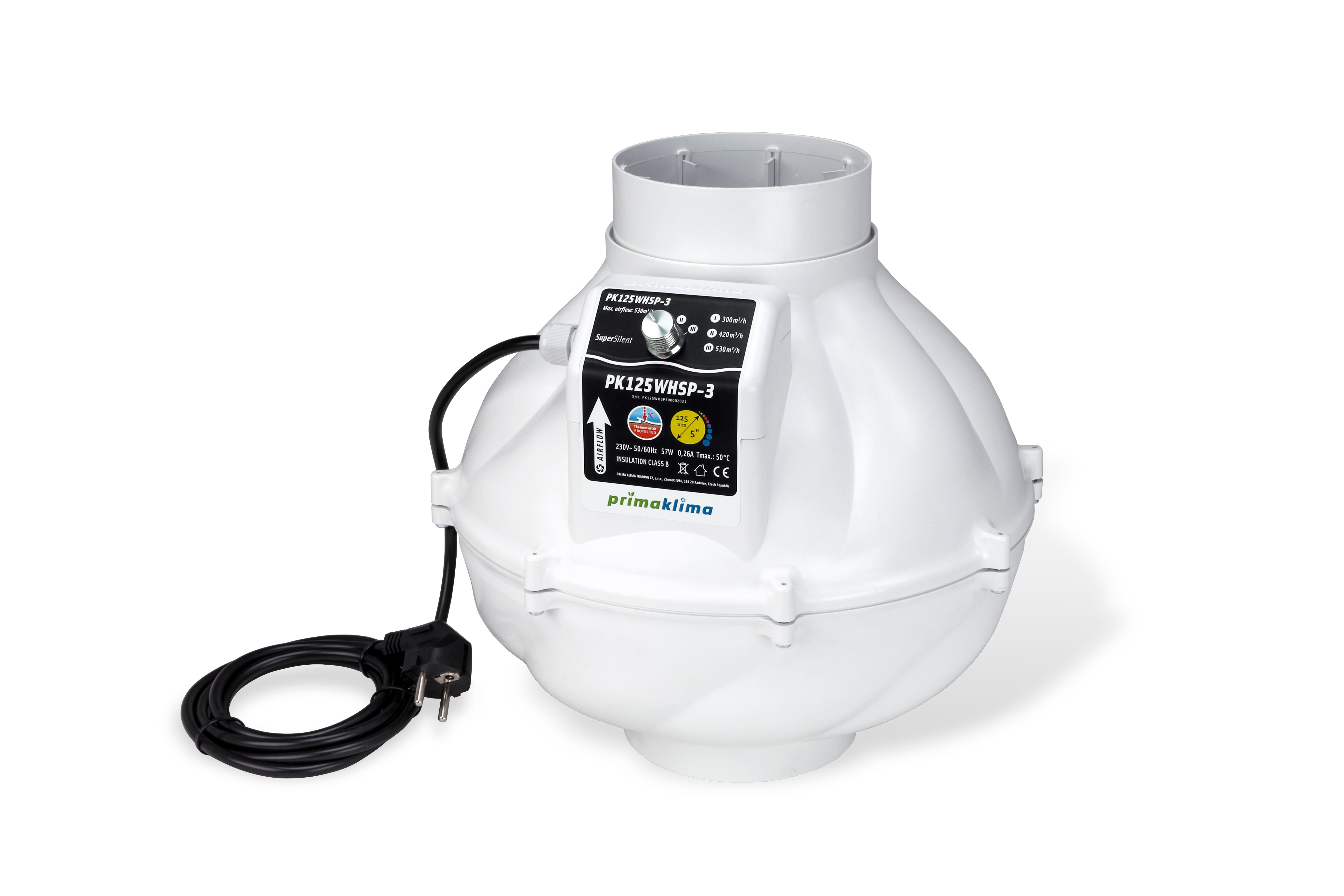 Prima Klima Whisperblower Abluftventilator PK125-WHSP-3, 300/420/530 m³/h
